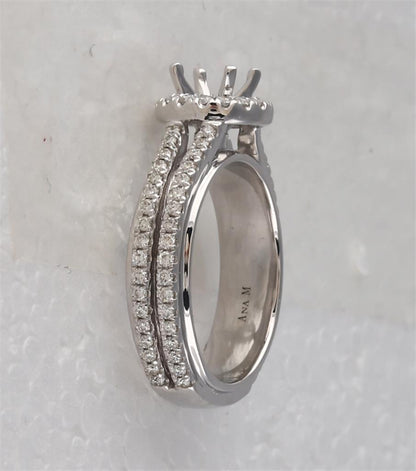 14k White Gold Round Diamond 3/4 Ct Rd Center Bridal Semi-Mount Ring 3/4 Ctw
