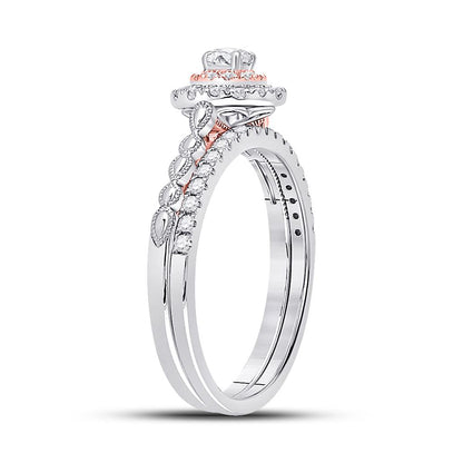 10k Two-tone Gold Round Diamond Bridal Wedding Ring Set 1/2 Cttw