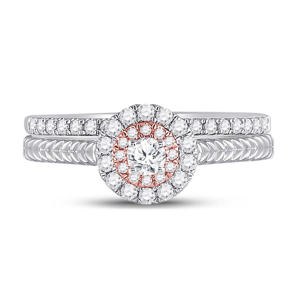 10k Two-tone Gold Round Diamond Bridal Wedding Ring Set 1/2 Cttw