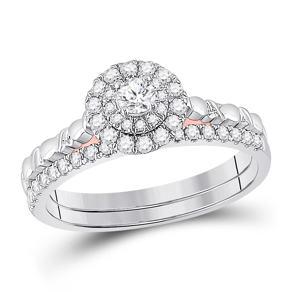 10k Two-tone Gold Round Diamond Bridal Wedding Ring Set 1/2 Cttw