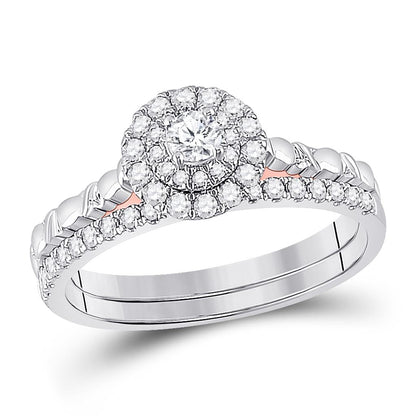 10k Two-tone Gold Round Diamond Bridal Wedding Ring Set 1/2 Cttw
