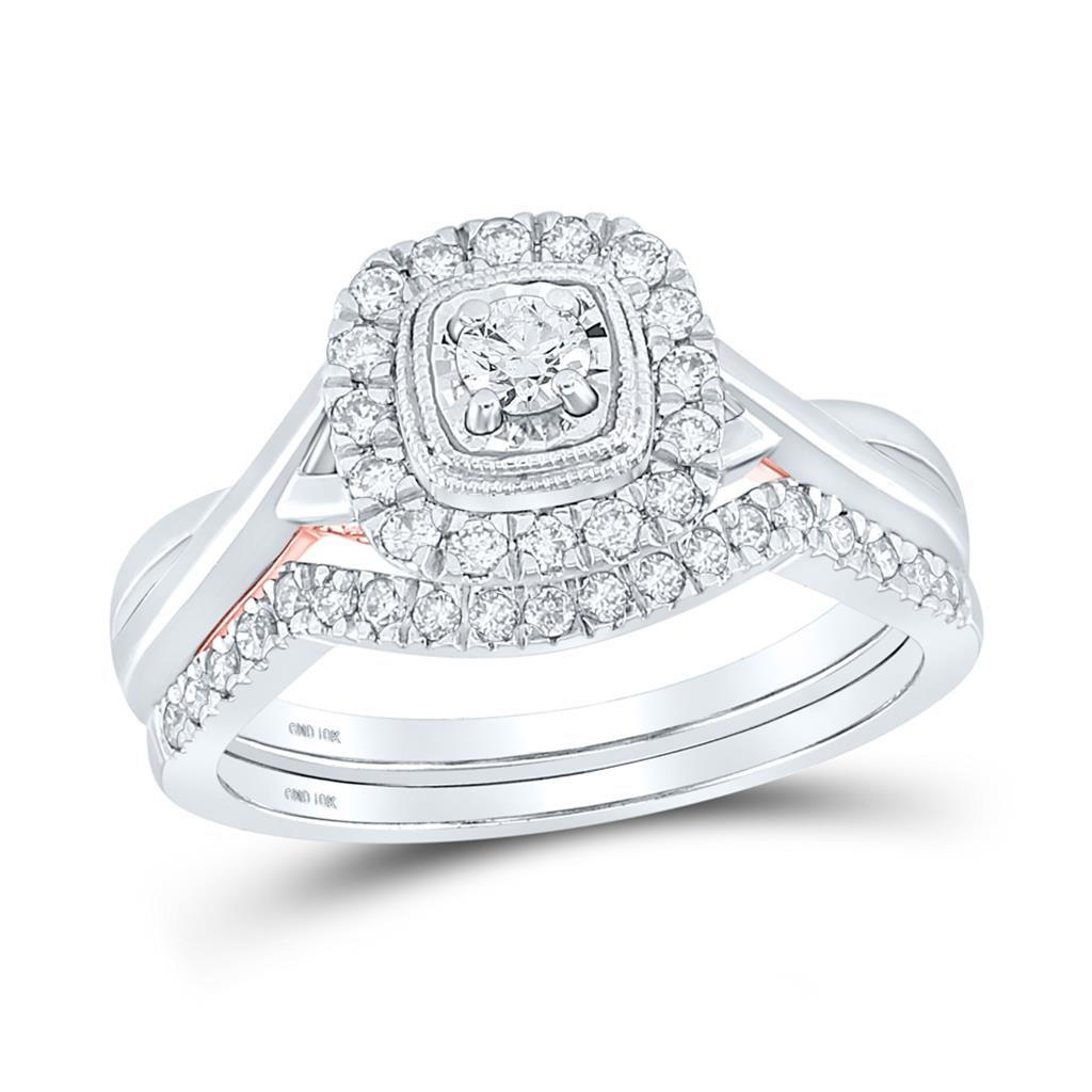 10k Two-tone Gold Round Diamond Bridal Wedding Ring Set 1/2 Cttw