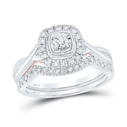 10k Two-tone Gold Round Diamond Bridal Wedding Ring Set 1/2 Cttw