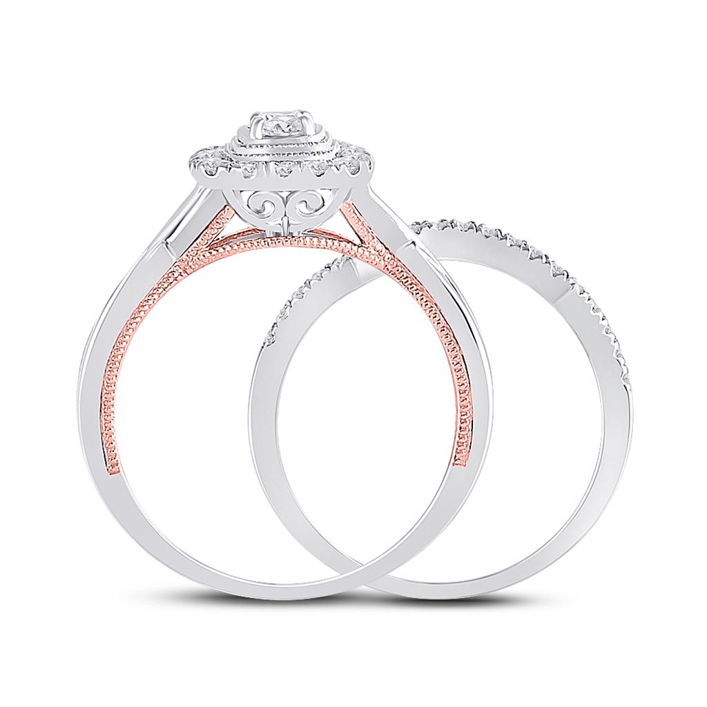 10k Two-tone Gold Round Diamond Bridal Wedding Ring Set 1/2 Cttw