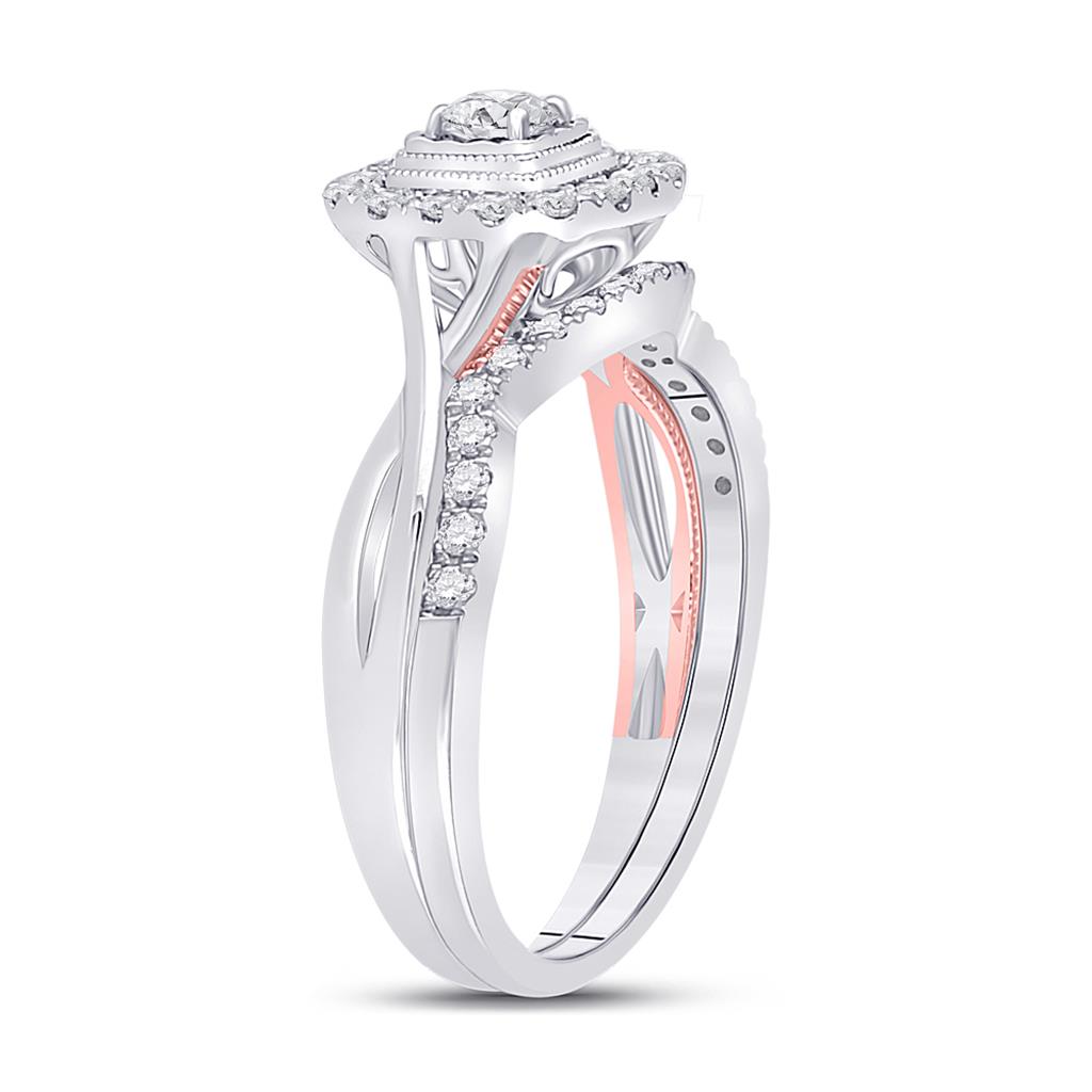 10k Two-tone Gold Round Diamond Bridal Wedding Ring Set 1/2 Cttw