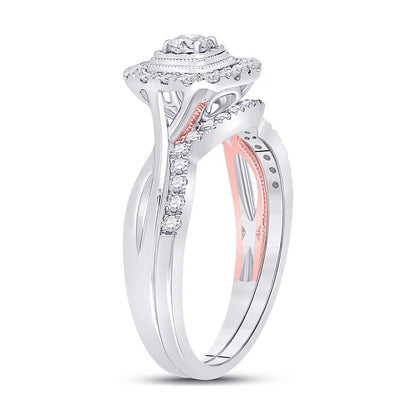 10k Two-tone Gold Round Diamond Bridal Wedding Ring Set 1/2 Cttw