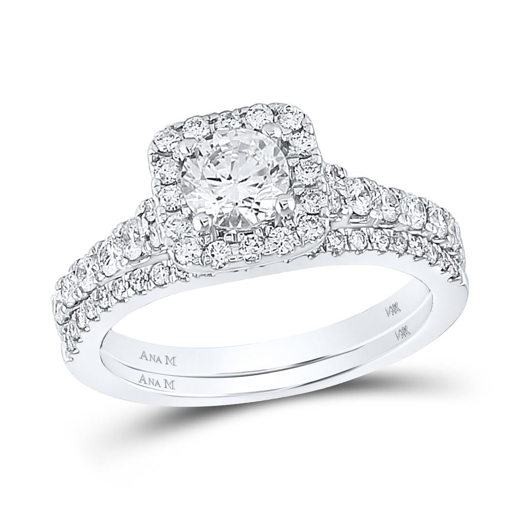 14k White Gold Round Diamond Bridal Wedding Ring Set 1-1/3 Cttw