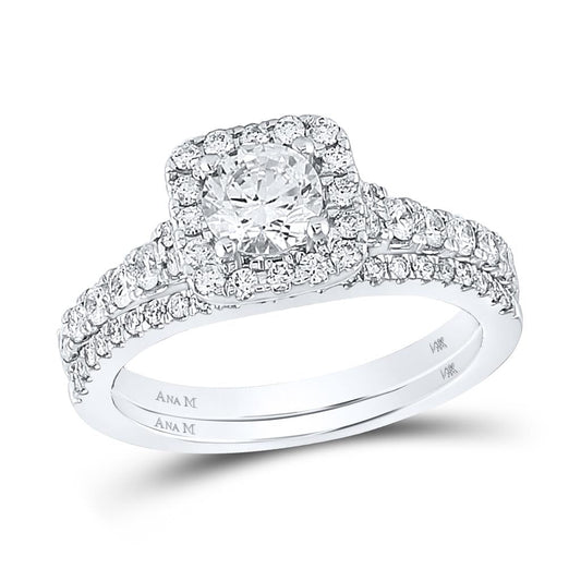 14k White Gold Round Diamond Bridal Wedding Ring Set 1-1/3 Cttw