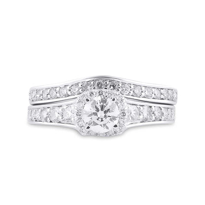 14k White Gold Round Diamond Bridal Wedding Ring Set 1-1/4 Cttw (Certified)