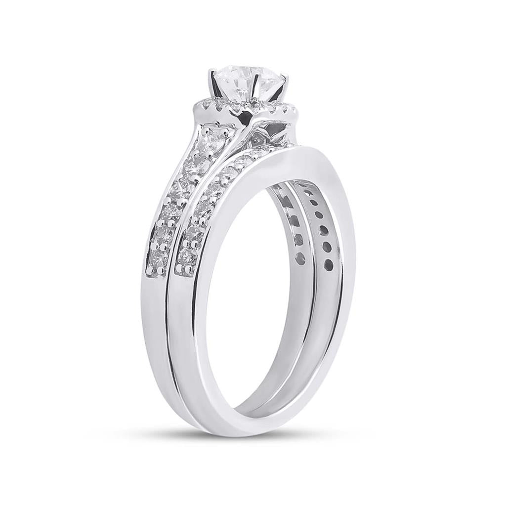 14k White Gold Round Diamond Bridal Wedding Ring Set 1-1/4 Cttw (Certified)