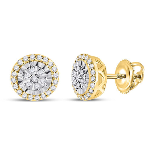 14k Yellow Gold Round Diamond Cluster Earrings 1/4 Cttw