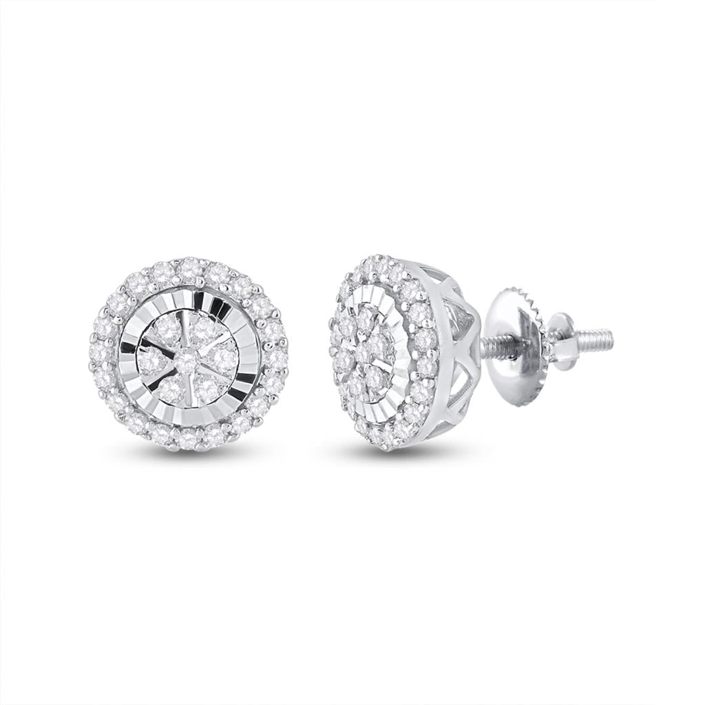 14k White Gold Round Diamond Cluster Earrings 1/4 Cttw