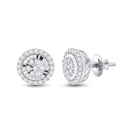 14k White Gold Round Diamond Cluster Earrings 1/4 Cttw