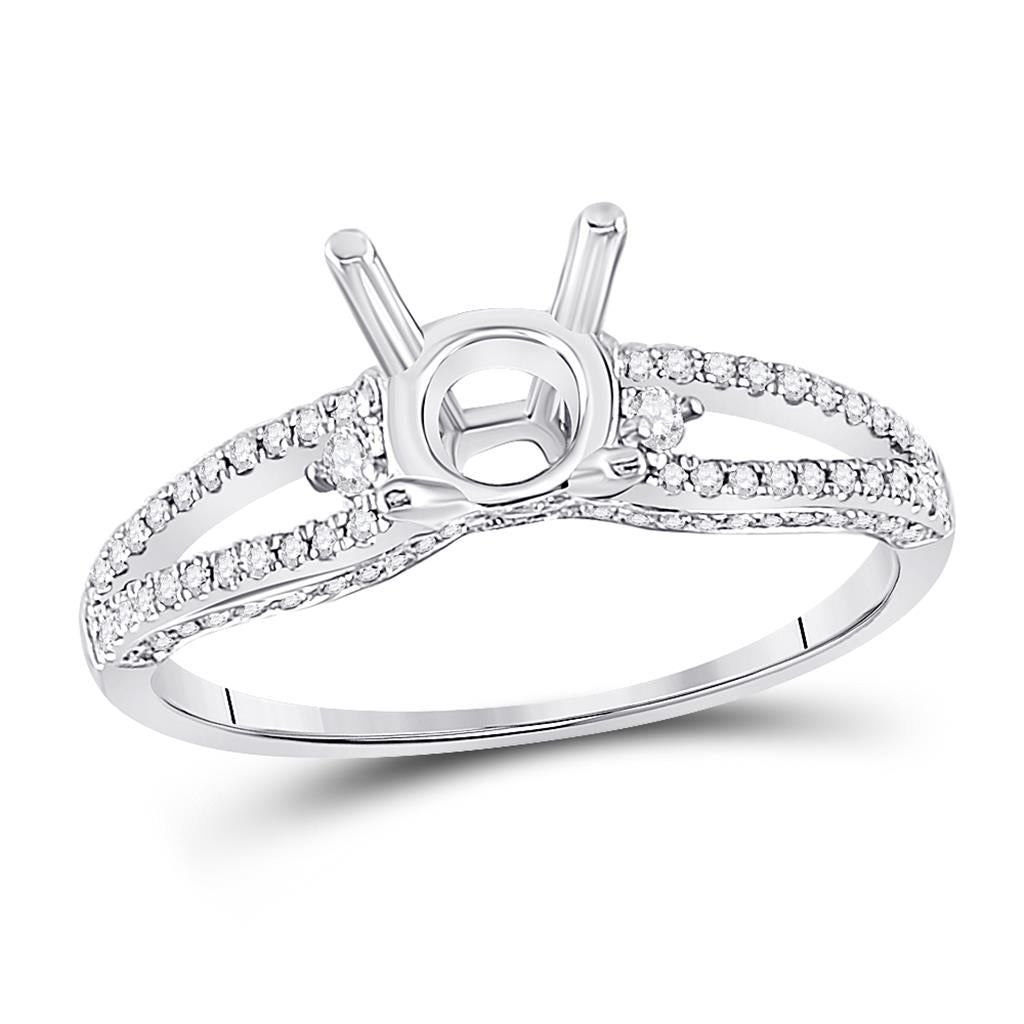 14k White Gold Round Diamond 1 Ct Rd Center Bridal Semi-Mount Ring 1/3 Cttw