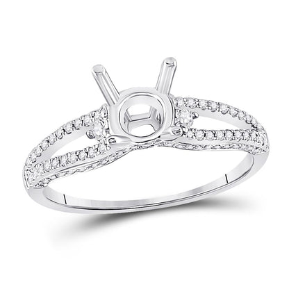 14k White Gold Round Diamond 1 Ct Rd Center Bridal Semi-Mount Ring 1/3 Cttw
