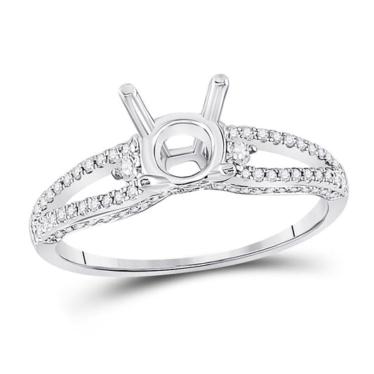 14k White Gold Round Diamond 1 Ct Rd Center Bridal Semi-Mount Ring 1/3 Cttw