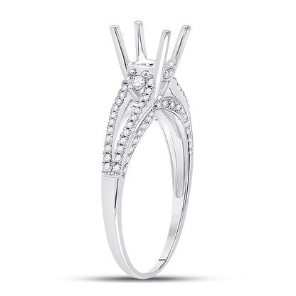 14k White Gold Round Diamond 1 Ct Rd Center Bridal Semi-Mount Ring 1/3 Cttw