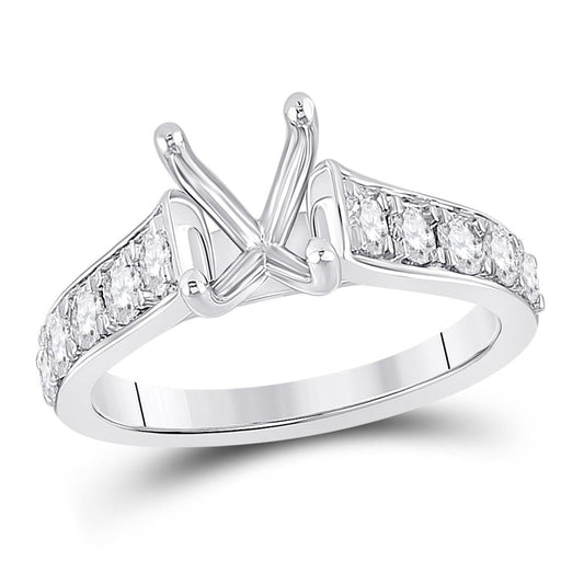 14k White Gold Round Diamond 2 Ct Rd Center Round Bridal Semi-Mount Ring 7/8 Ctw