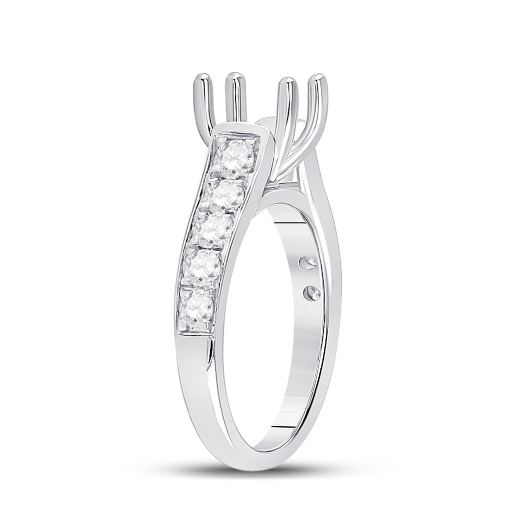 14k White Gold Round Diamond 2 Ct Rd Center Round Bridal Semi-Mount Ring 7/8 Ctw