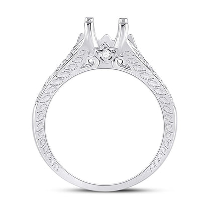 14k White Gold Round Diamond 1 Ct Rd Center Bridal Semi-Mount Ring 1/4 Ctw