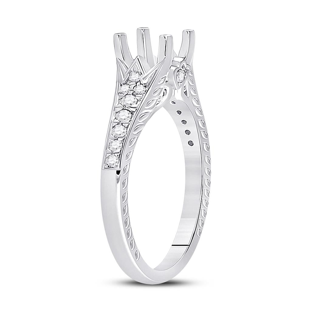 14k White Gold Round Diamond 1 Ct Rd Center Bridal Semi-Mount Ring 1/4 Ctw