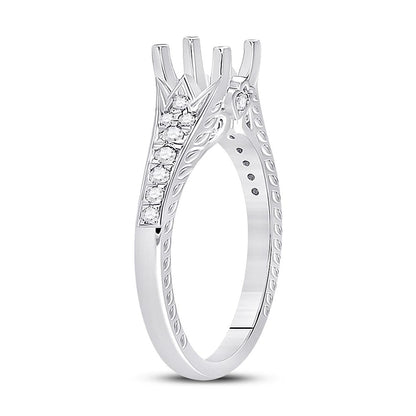 14k White Gold Round Diamond 1 Ct Rd Center Bridal Semi-Mount Ring 1/4 Ctw