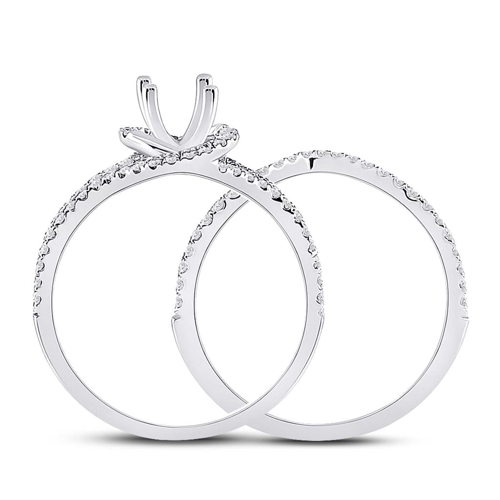 14k White Gold Round Diamond 1 Ct Rd Center Halo Bridal Semi-Mount Set 3/8 Ctw