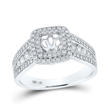 14k White Gold Round Diamond 1 Ct Rd Center Halo Bridal Semi-Mount Ring 3/4 Ctw