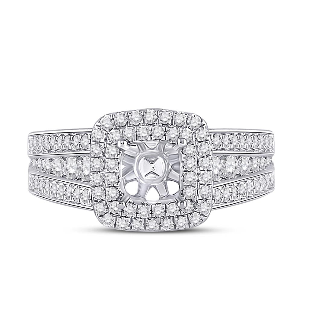 14k White Gold Round Diamond 1 Ct Rd Center Halo Bridal Semi-Mount Ring 3/4 Ctw