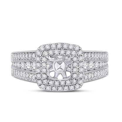 14k White Gold Round Diamond 1 Ct Rd Center Halo Bridal Semi-Mount Ring 3/4 Ctw