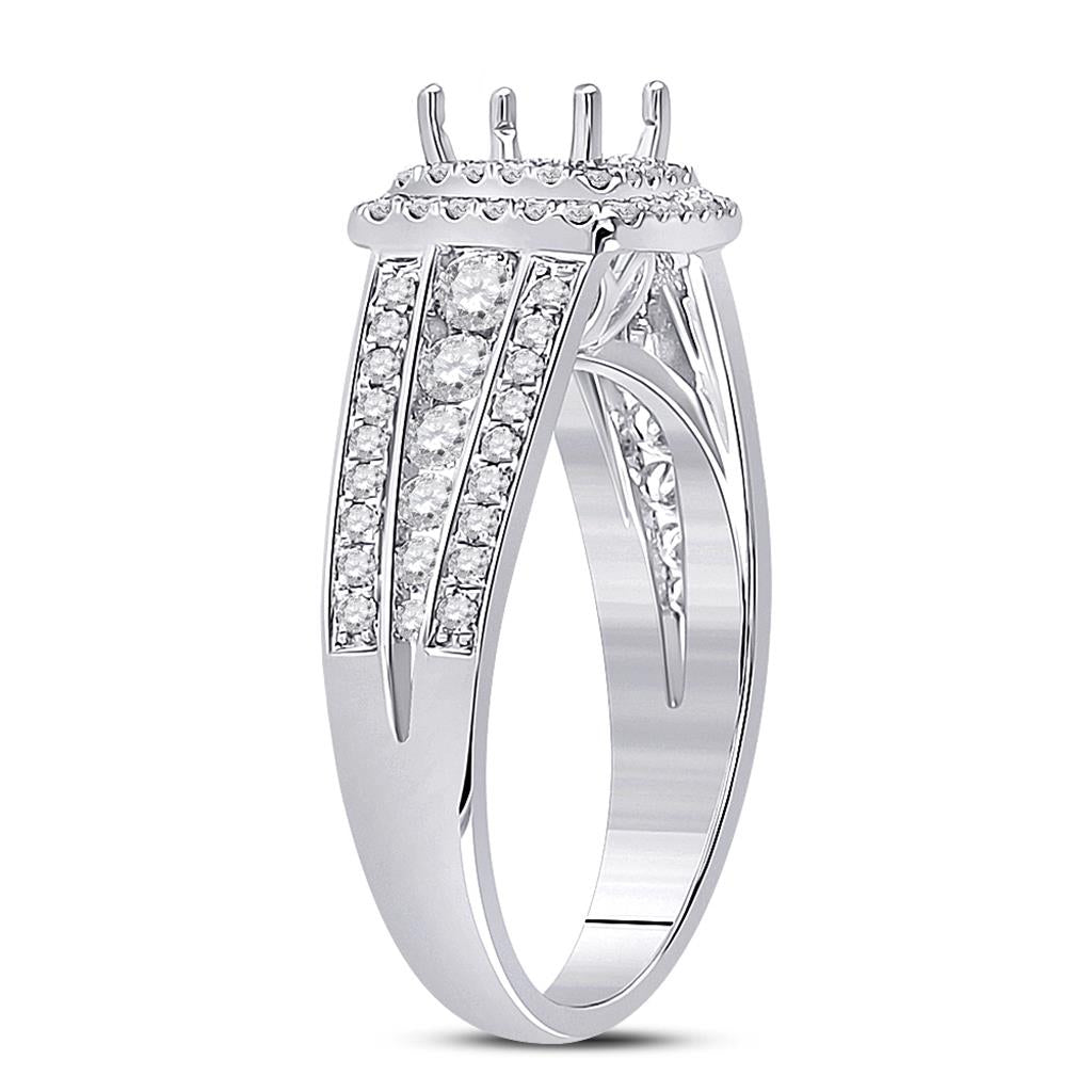 14k White Gold Round Diamond 1 Ct Rd Center Halo Bridal Semi-Mount Ring 3/4 Ctw