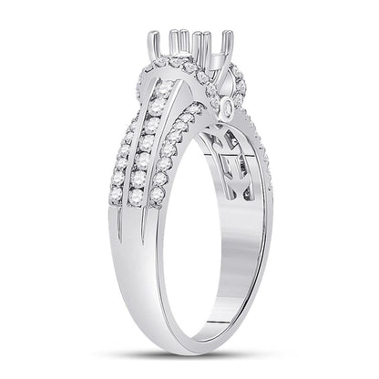 14k White Gold Round Diamond 1/2 Ct Rd Center Bridal Semi-Mount Ring 5/8 Cttw