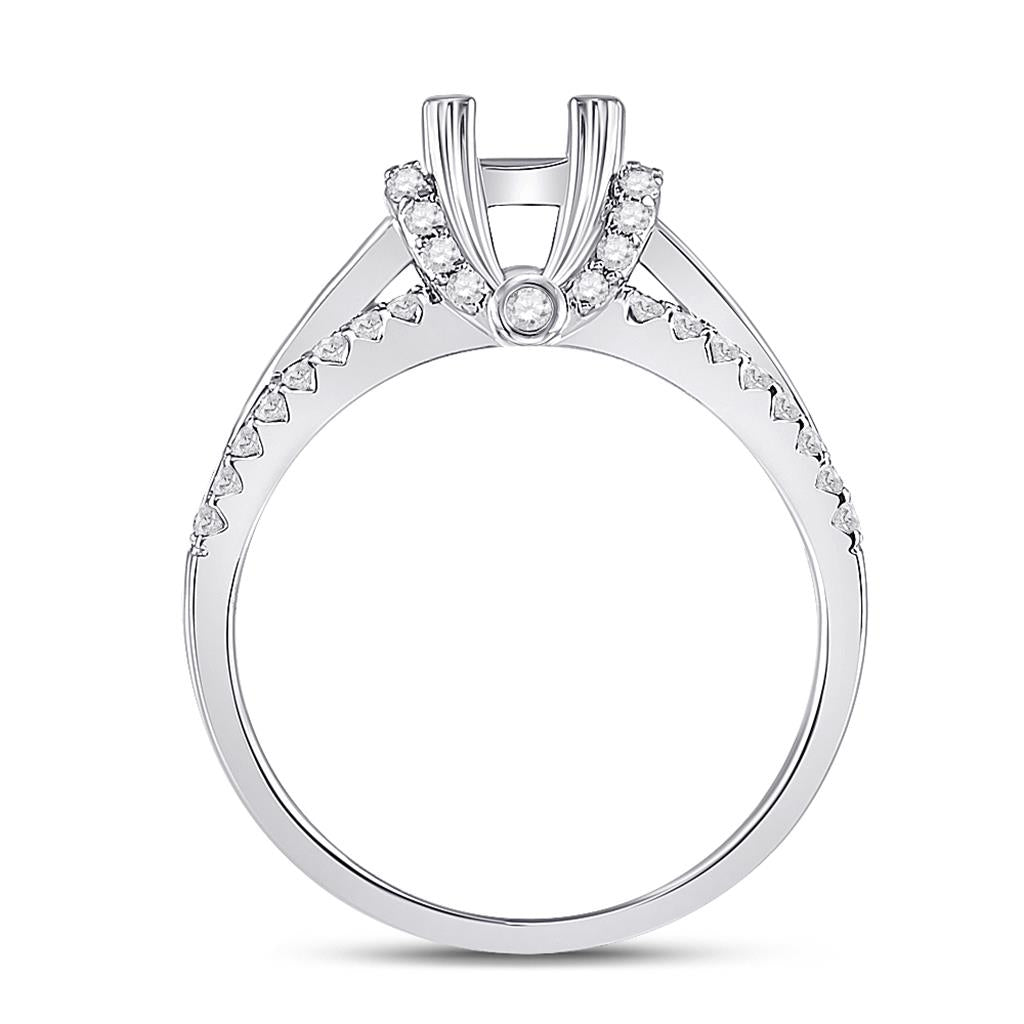 14k White Gold Round Diamond 1/2 Ct Rd Center Bridal Semi-Mount Ring 5/8 Cttw