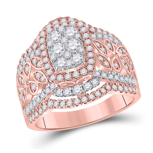 14k Two-tone Gold Round Diamond Cluster Bridal Engagement Ring 1-3/8 Cttw
