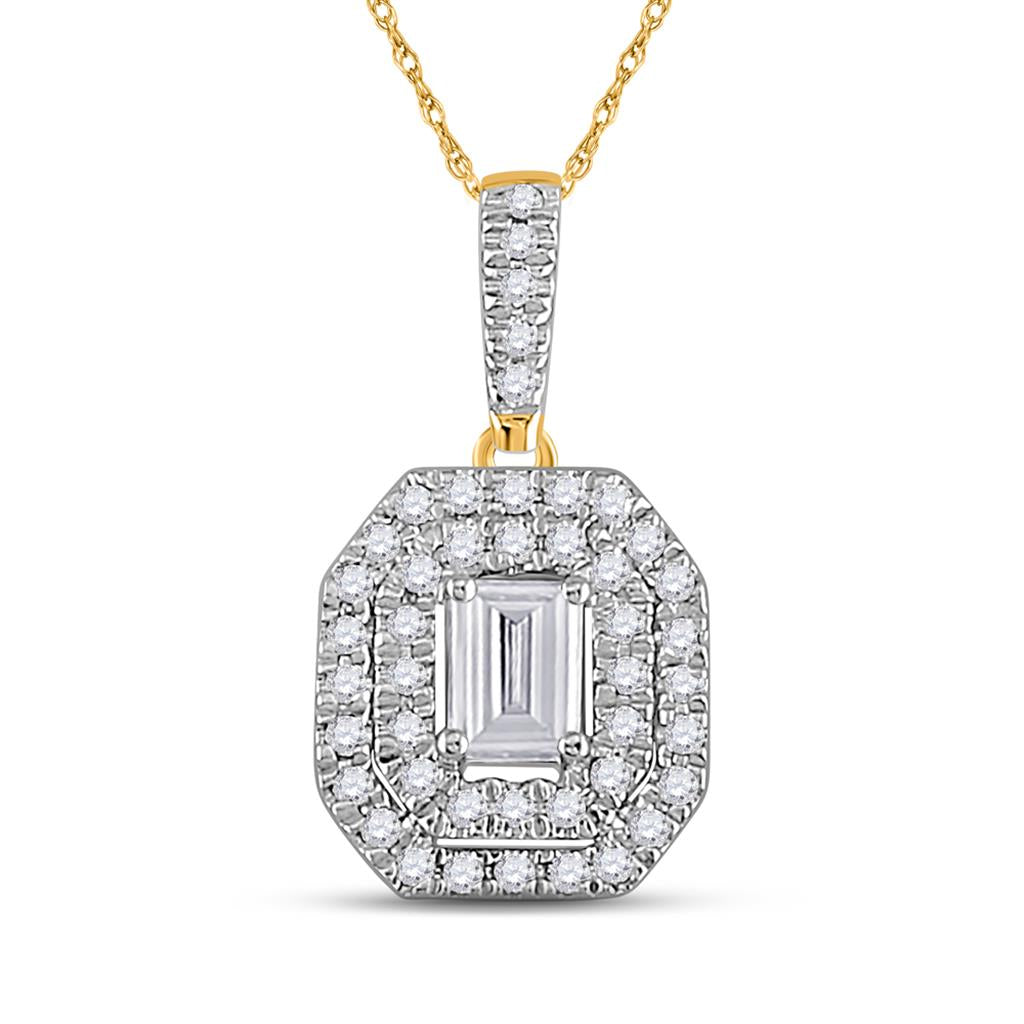 14k Yellow Gold Emerald Diamond Fashion Halo Pendant 1/4 Ctw
