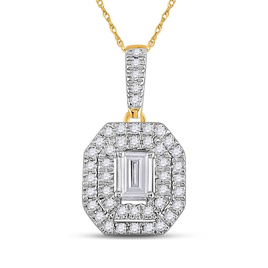 14k Yellow Gold Emerald Diamond Fashion Halo Pendant 1/4 Ctw