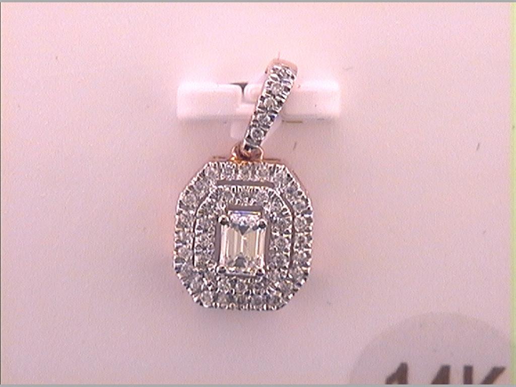 14k Rose Gold Emerald Diamond Fashion Halo Pendant 1/4 Cttw