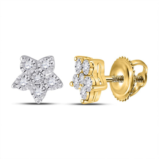 10k Yellow Gold Round Diamond Star Earrings 1/8 Cttw