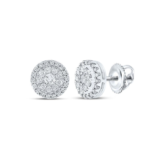 14k White Gold Round Diamond Halo Earrings 1/2 Cttw