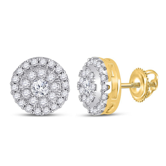 10k Yellow Gold Round Diamond Halo Earrings 1/2 Cttw