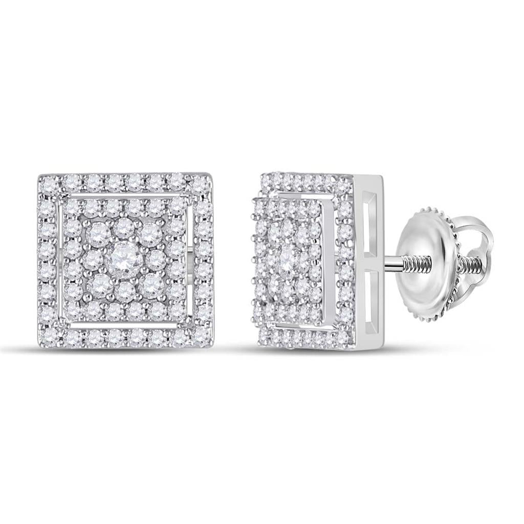 14k White Gold Round Diamond Square Earrings 1/2 Cttw