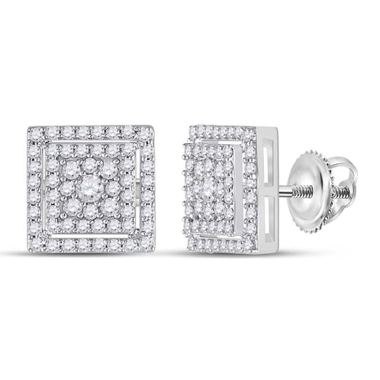 14k White Gold Round Diamond Square Earrings 1/2 Cttw
