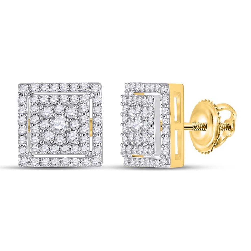 10k Yellow Gold Round Diamond Square Earrings 1/2 Cttw