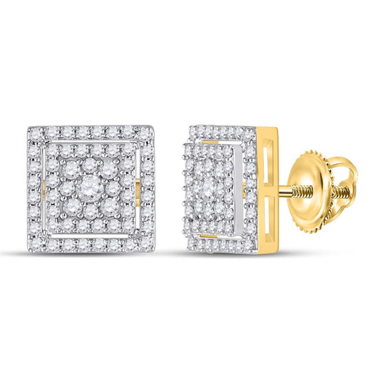 10k Yellow Gold Round Diamond Square Earrings 1/2 Cttw