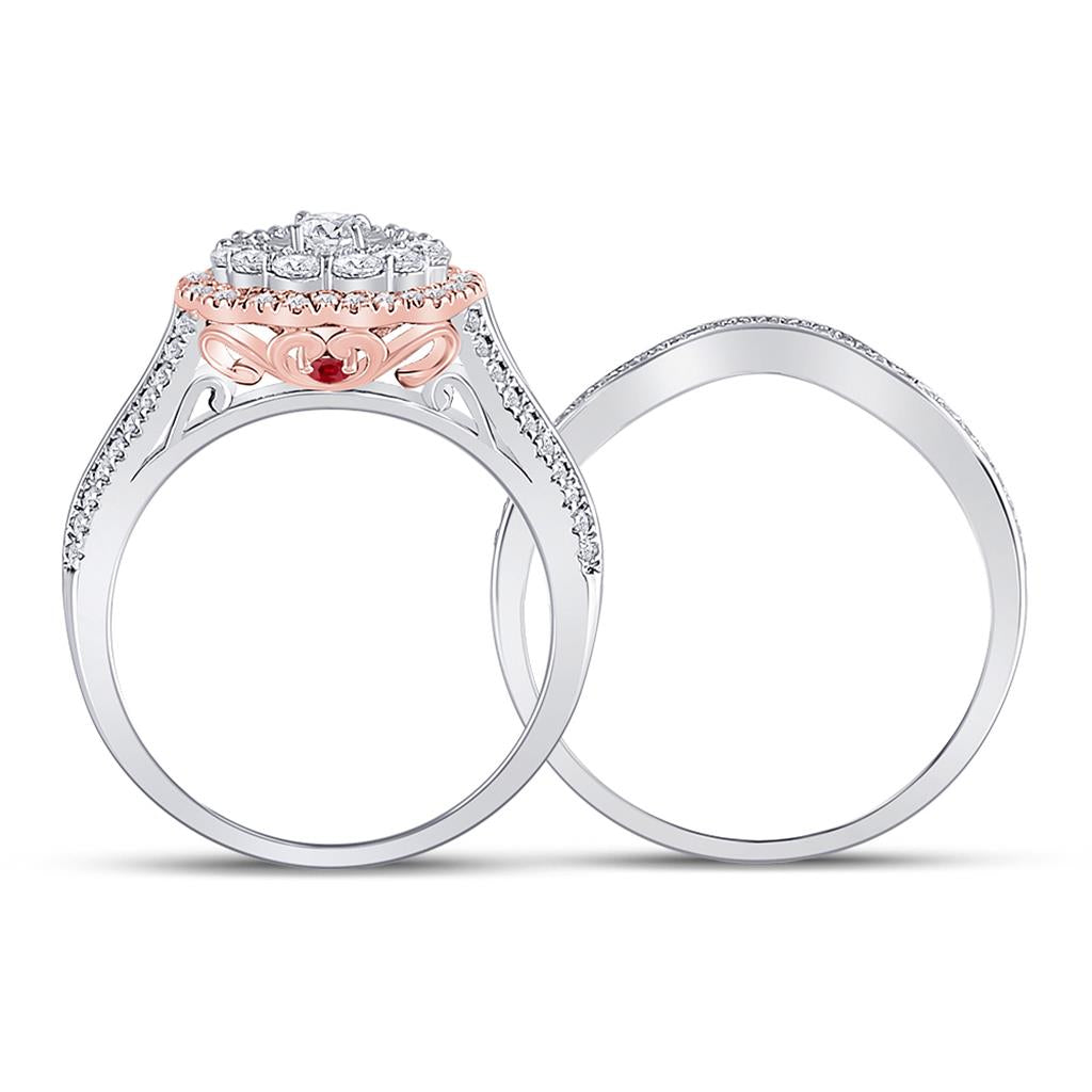 14k Two-tone Gold Oval Diamond Bridal Wedding Ring Set 1-1/5 Cttw