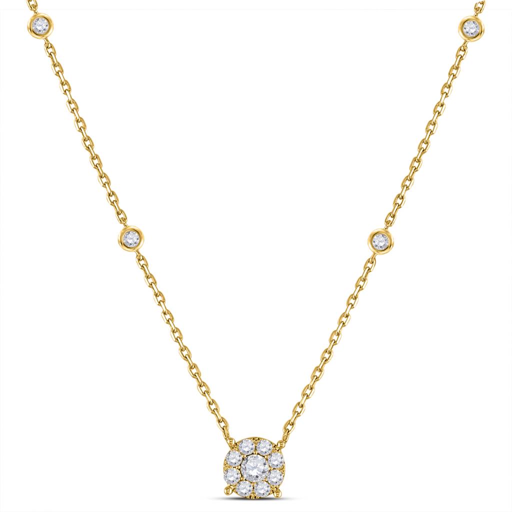 14k Yellow Gold Round Diamond Halo Solitaire Necklace 5/8 Cttw