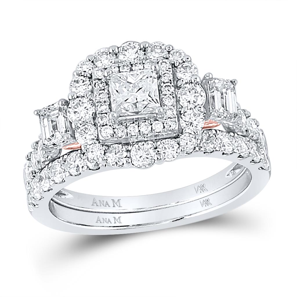 14k Two-tone Gold Princess Diamond Bridal Wedding Ring Set 2 Cttw (Certified)