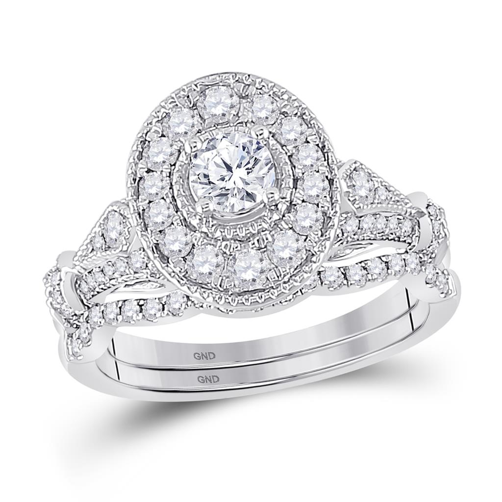 14k White Gold Round Diamond Bridal Wedding Ring Set 1 Cttw (Certified)
