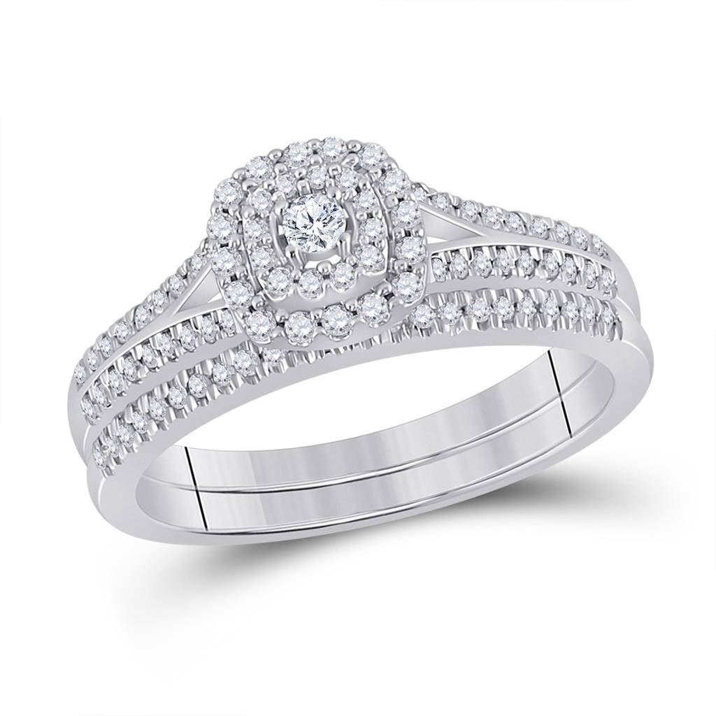 14k White Gold Round Diamond Bridal Wedding Ring Set 1/3 Cttw