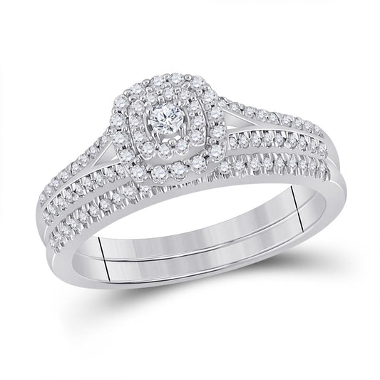 14k White Gold Round Diamond Bridal Wedding Ring Set 1/3 Cttw